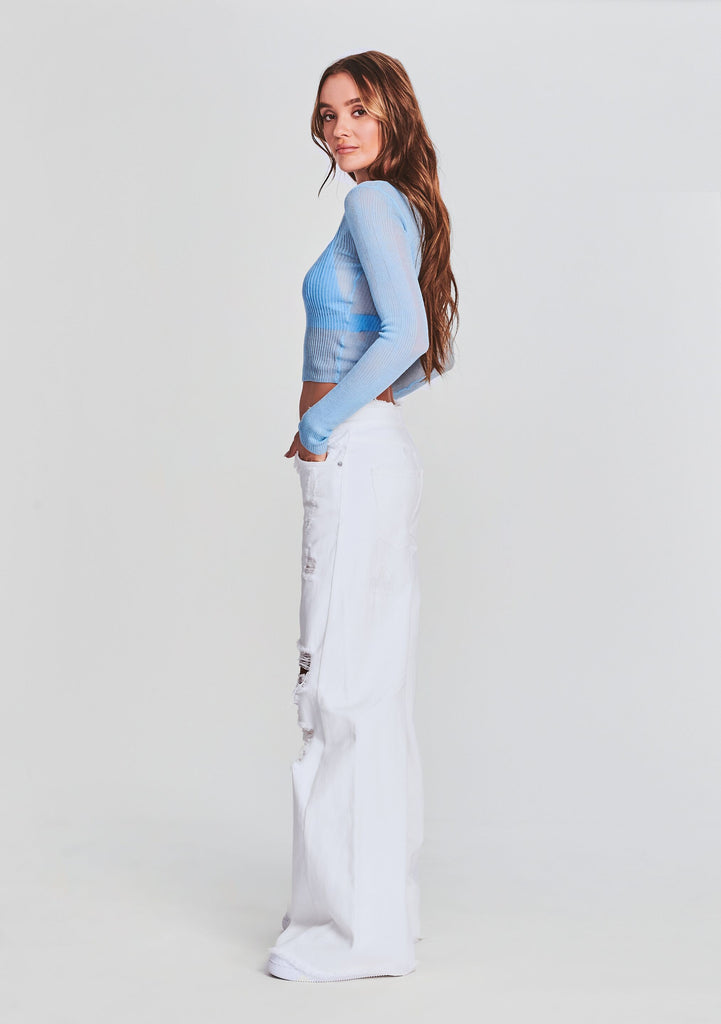 トップス Rough paint blue flower see-through tops Jess Sheer Top – SER.O.YA