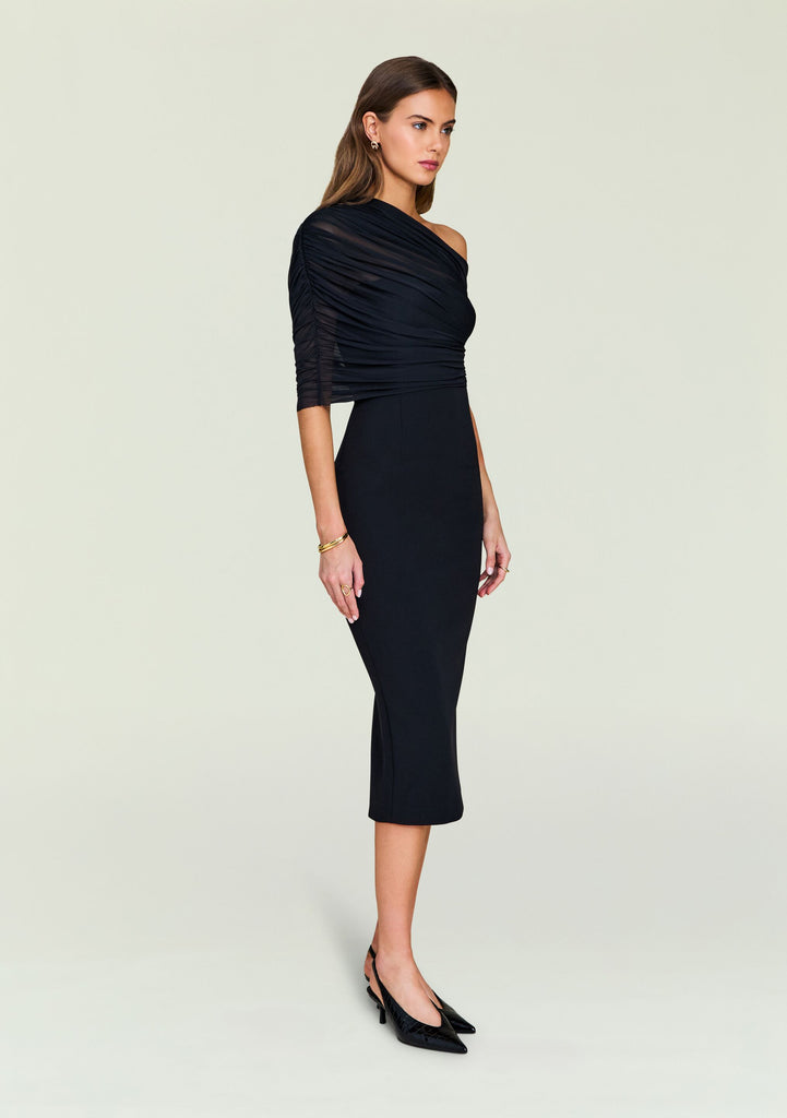rhode selma striped drop waist midi dress Selma Midi Crepe Dress Black / XS