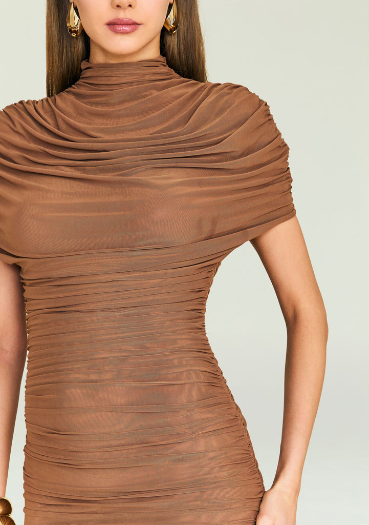seroya mesh dress SEROYA Riondra Mesh Dress in Brown