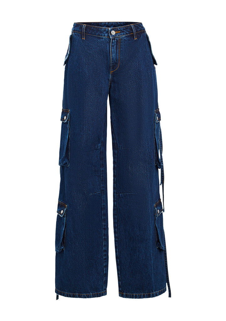 ☆NASTY FANCY CLUB☆ NF Bermuda Denim Cargo Pants DEEP BLUEF NF] BERMUDA DENIM CARGO PANTS (DEEP BLUE)_F24QD868 - FANCY
