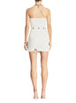 Back view of a white ribbed knit Lola Dress showing a strapless design and gold button details at the waist. thumbnail image 4 of 4