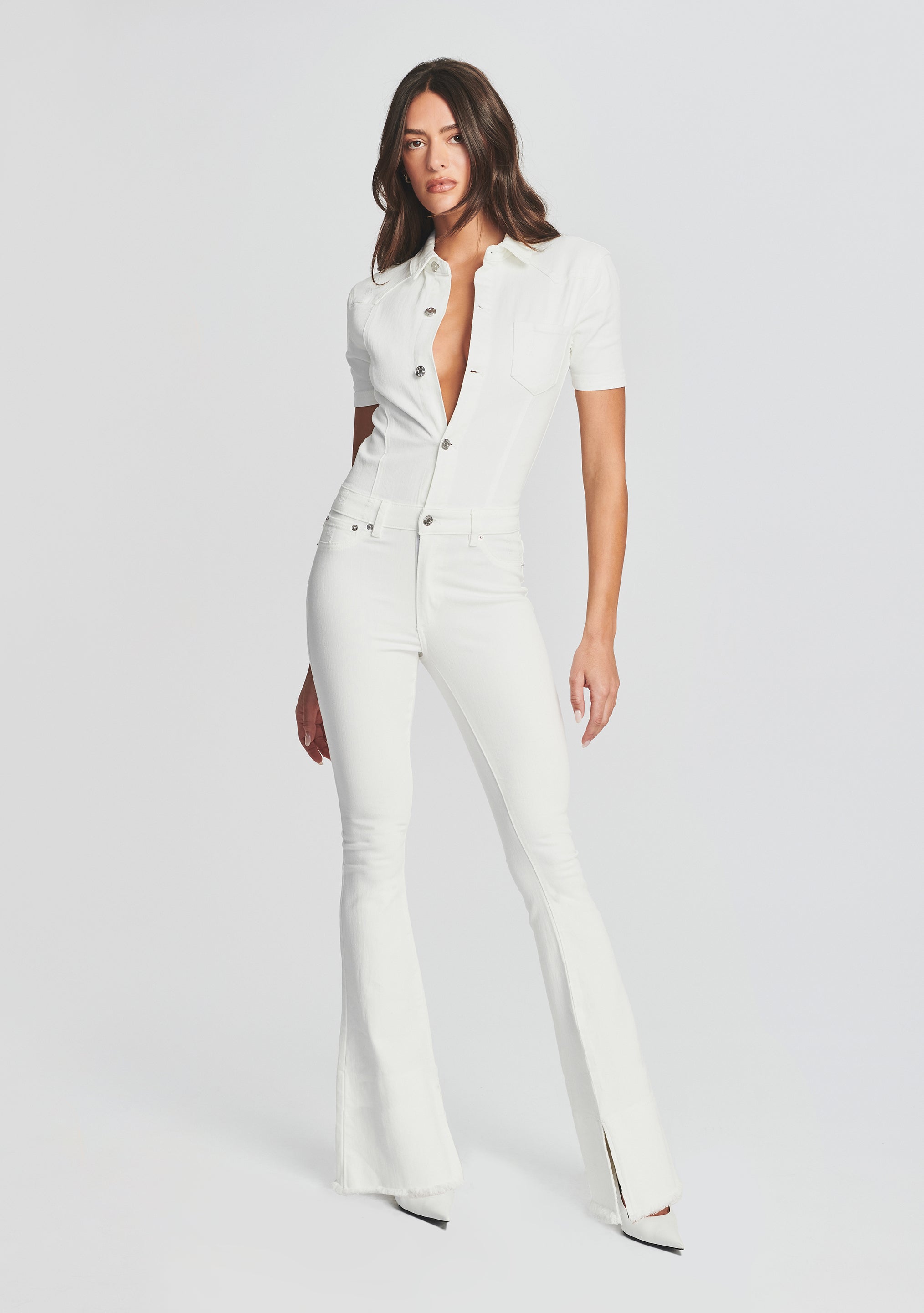 All white jean outlet jumpsuit