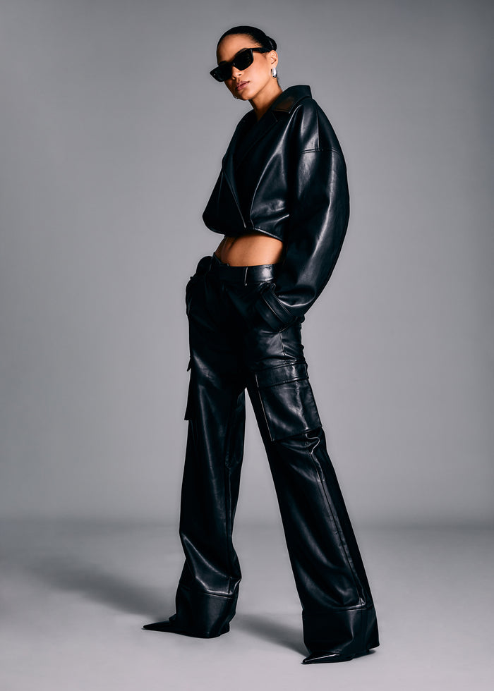 Fifer Vegan Leather Mid Rise Cargo Pant