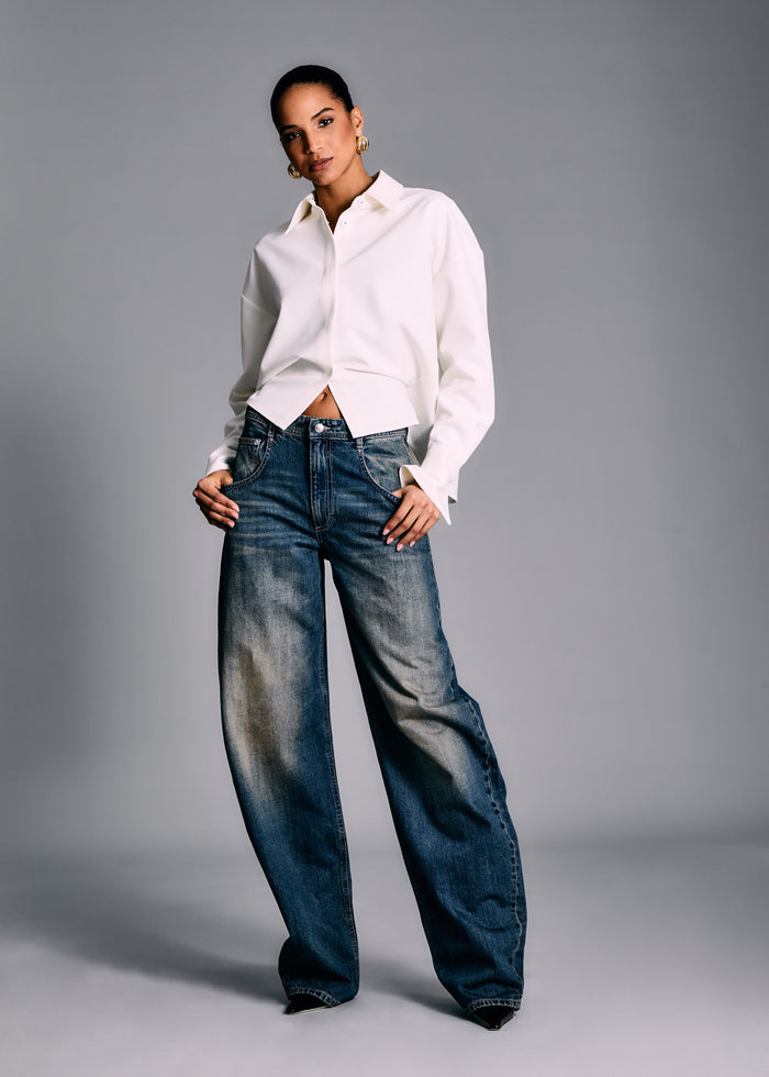 Rhia Crepe Draped Button Down