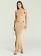Front view of Minnie Metallic Knit Halter Top with matching skirt on a model wearing gold jewelry. thumbnail image 2 of 5