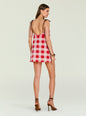 Back view of Shantie Mini Dress with brown tie straps and pink red gingham pattern thumbnail image 4 of 5