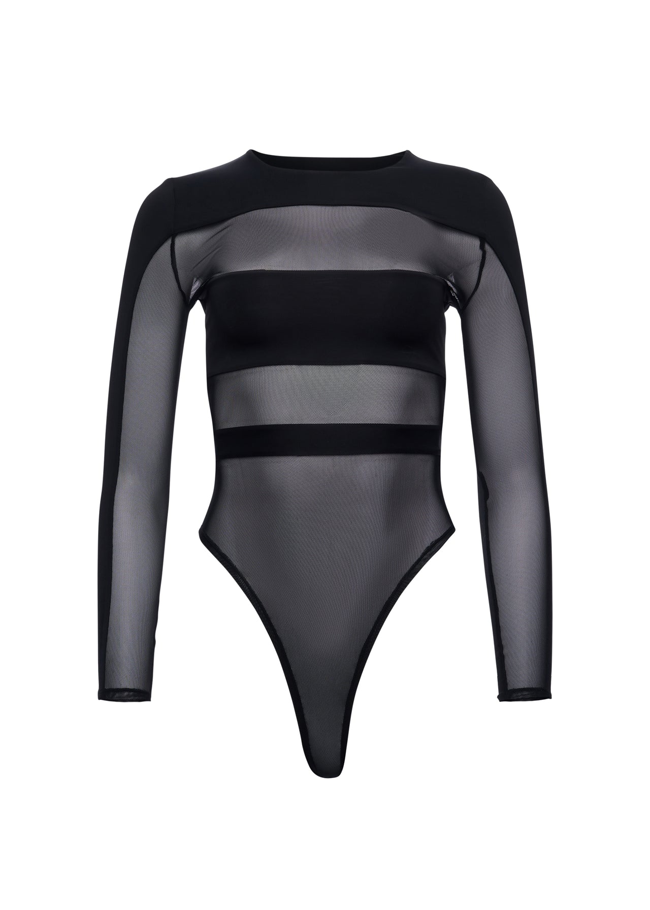 Black Mesh Seam Detail Bodysuit, Tops