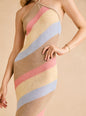 Dree Knit Maxi Dress halter neckline with diagonal pastel stripes in beige pink and blue thumbnail image 5 of 5