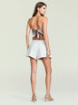 Three quarter rear view of Hark Satin Top secured with a large back bow thumbnail image 5 of 5