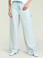Close-up of Travis Denim Pant in light gray with a denim waistband accent and relaxed wide legs thumbnail image 1 of 5