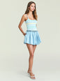 Nash Short in pale blue stripes paired with a pastel striped tank top on a model thumbnail image 4 of 5