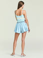 Back view of Yolanda Knit Tank Top in pastel stripes with a matching light blue pleated skirt. thumbnail image 5 of 5