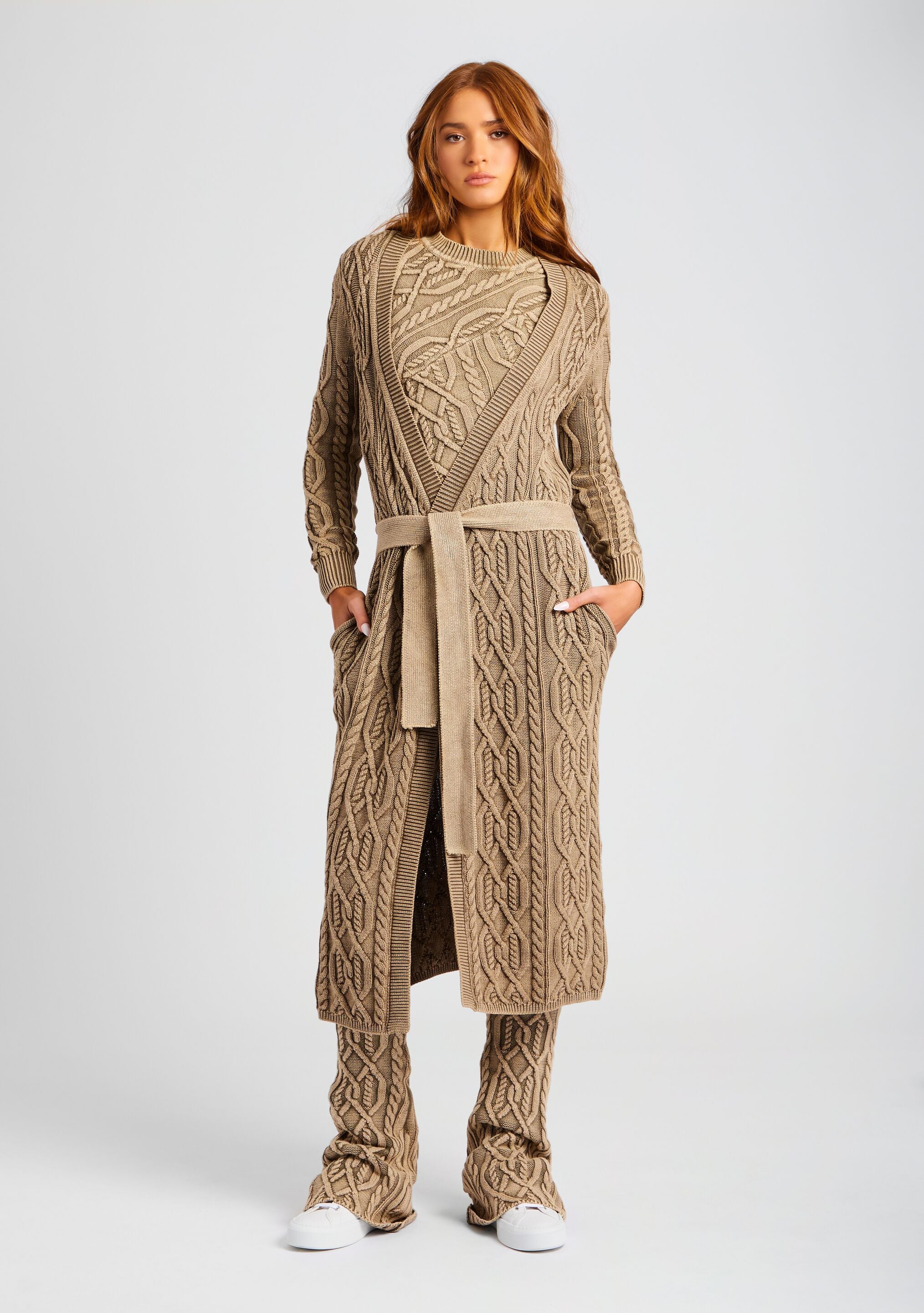 Tan cable shop knit cardigan