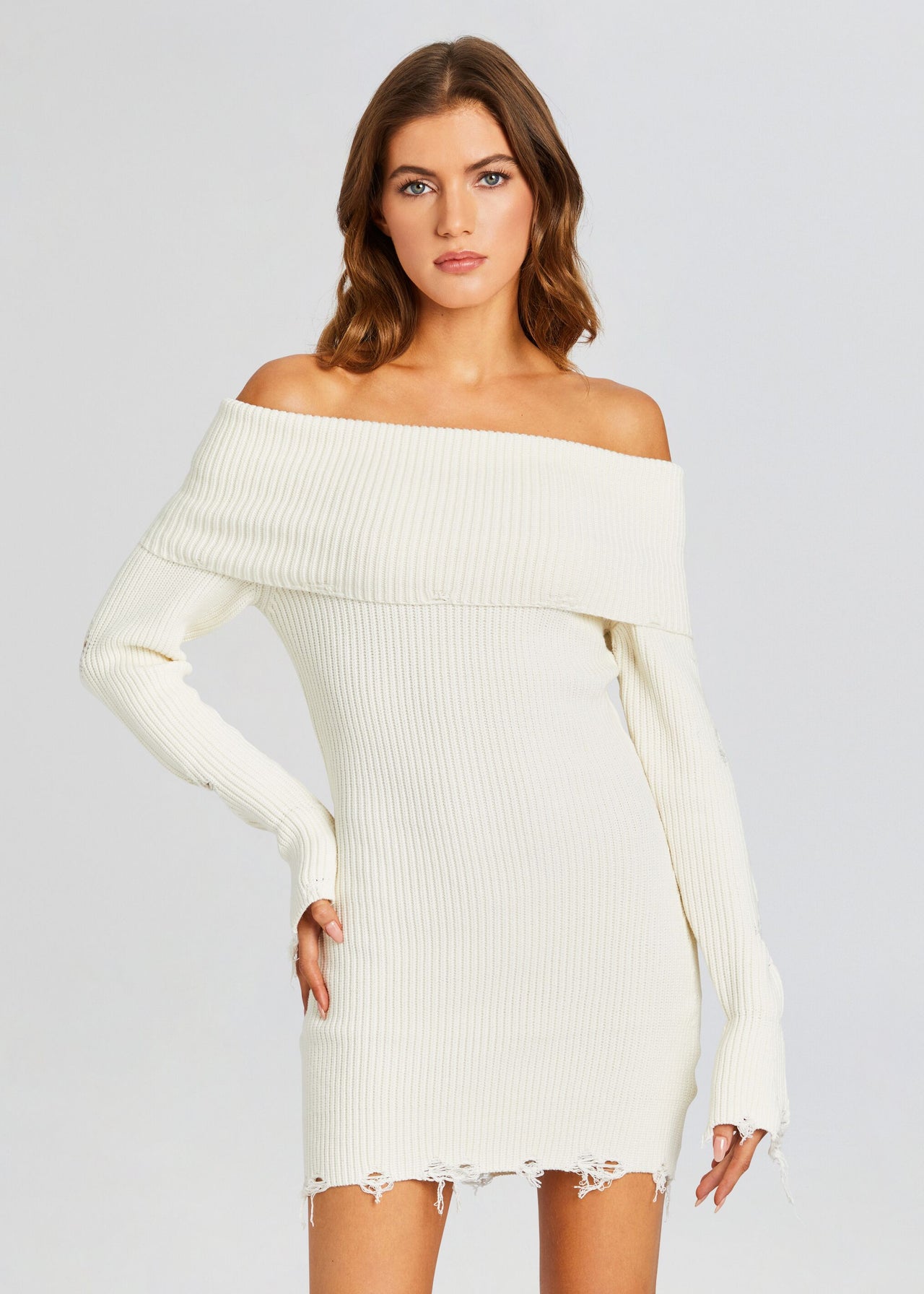 sweater dress winter white DondPO Sweater Dress for Women Winter Dresses Women's Autumn And Winter Long High Collar Top Sweater Midi Dresses Long Sleeve Dress White Dress L