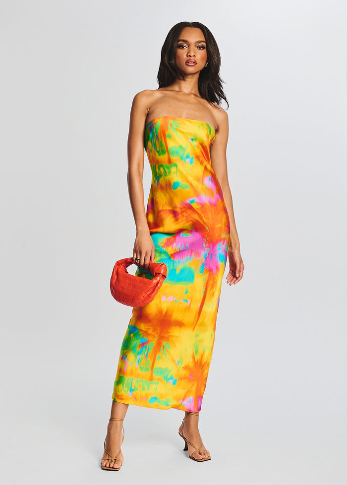 strapless midi dress pattern Peyton Strapless Midi Dress Green Multi Red Multi / L