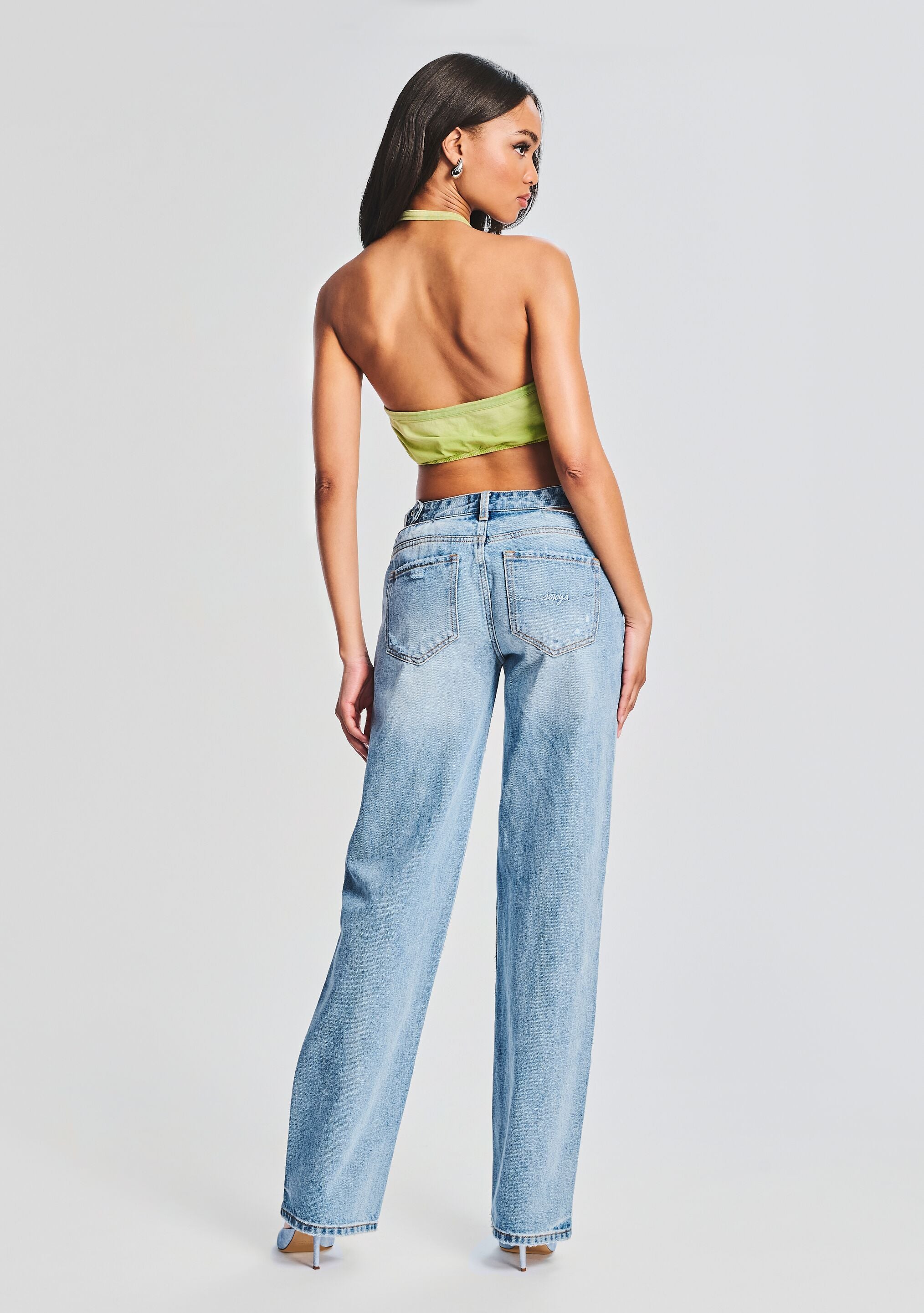 Sateen roma rise 2025 straight leg jeans