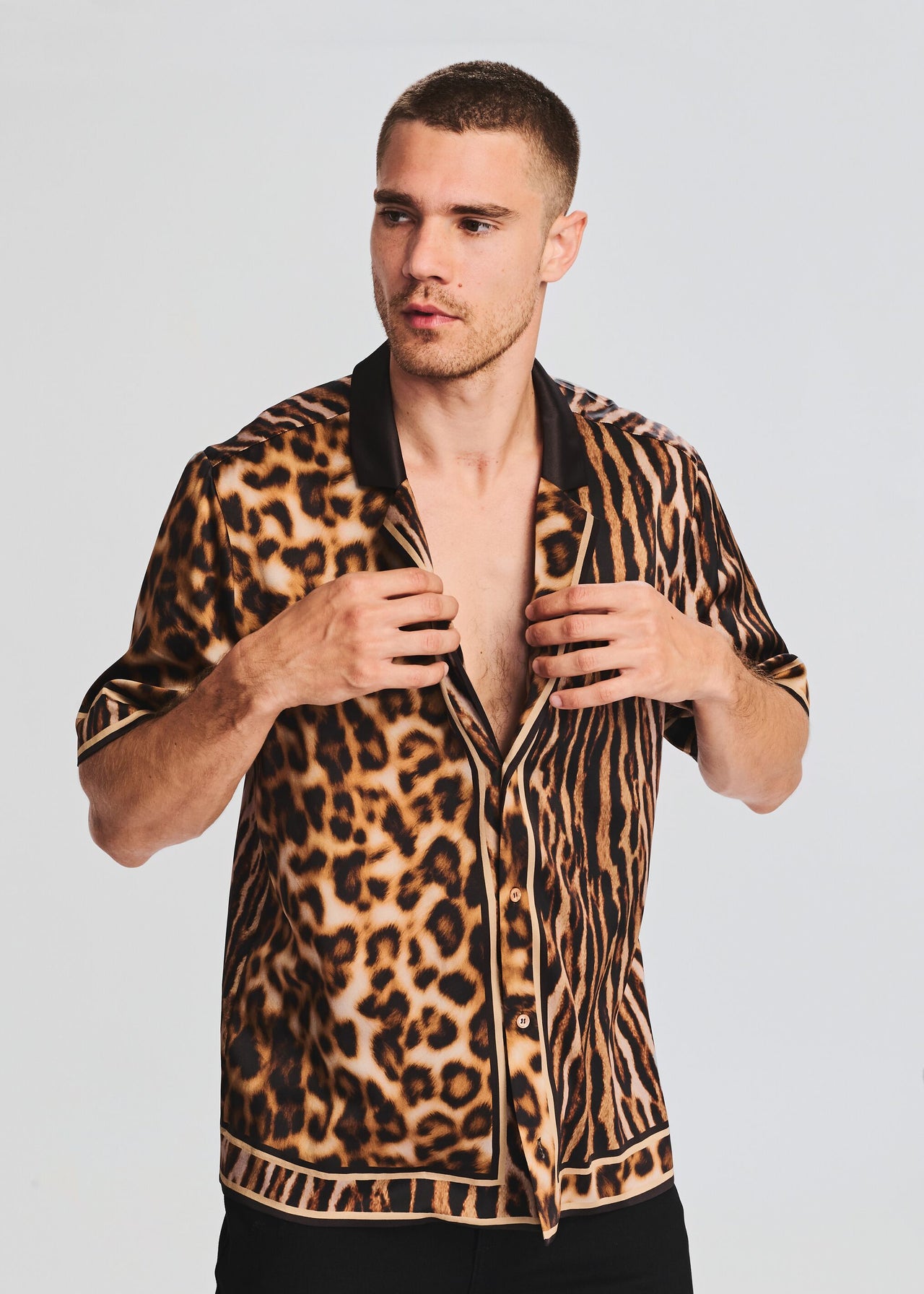 cheetah dress shirt Muted Cheetah Print Victoria Chic Drama Sleeve Shirt - Black Multi