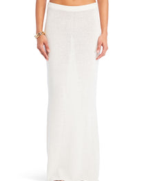 Cream Kora Knit Maxi Skirt with ribbed waistband displayed on a model