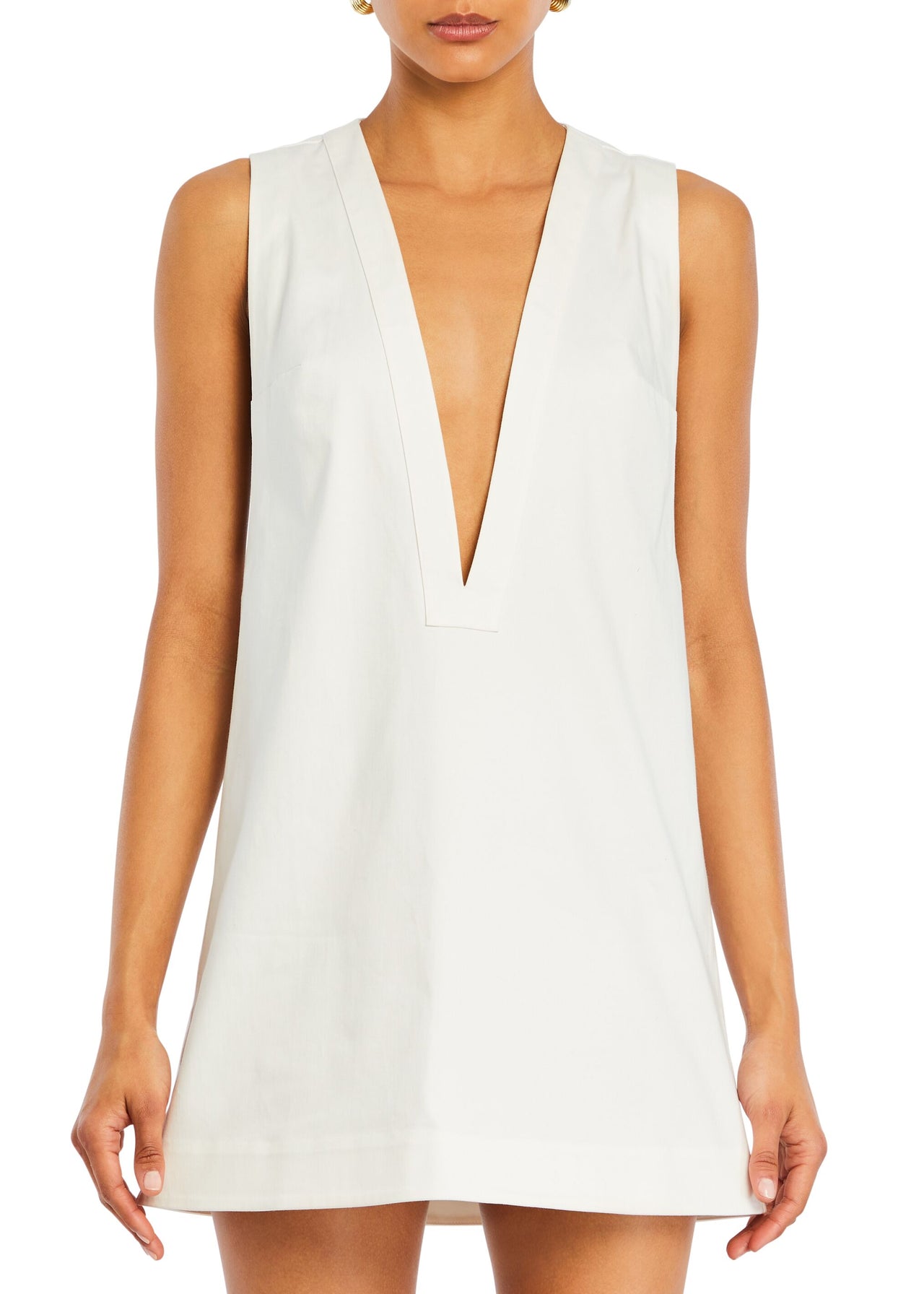 knee length dresses for ladies White Button V Neck Mini Kai Dress – SABO main image 0