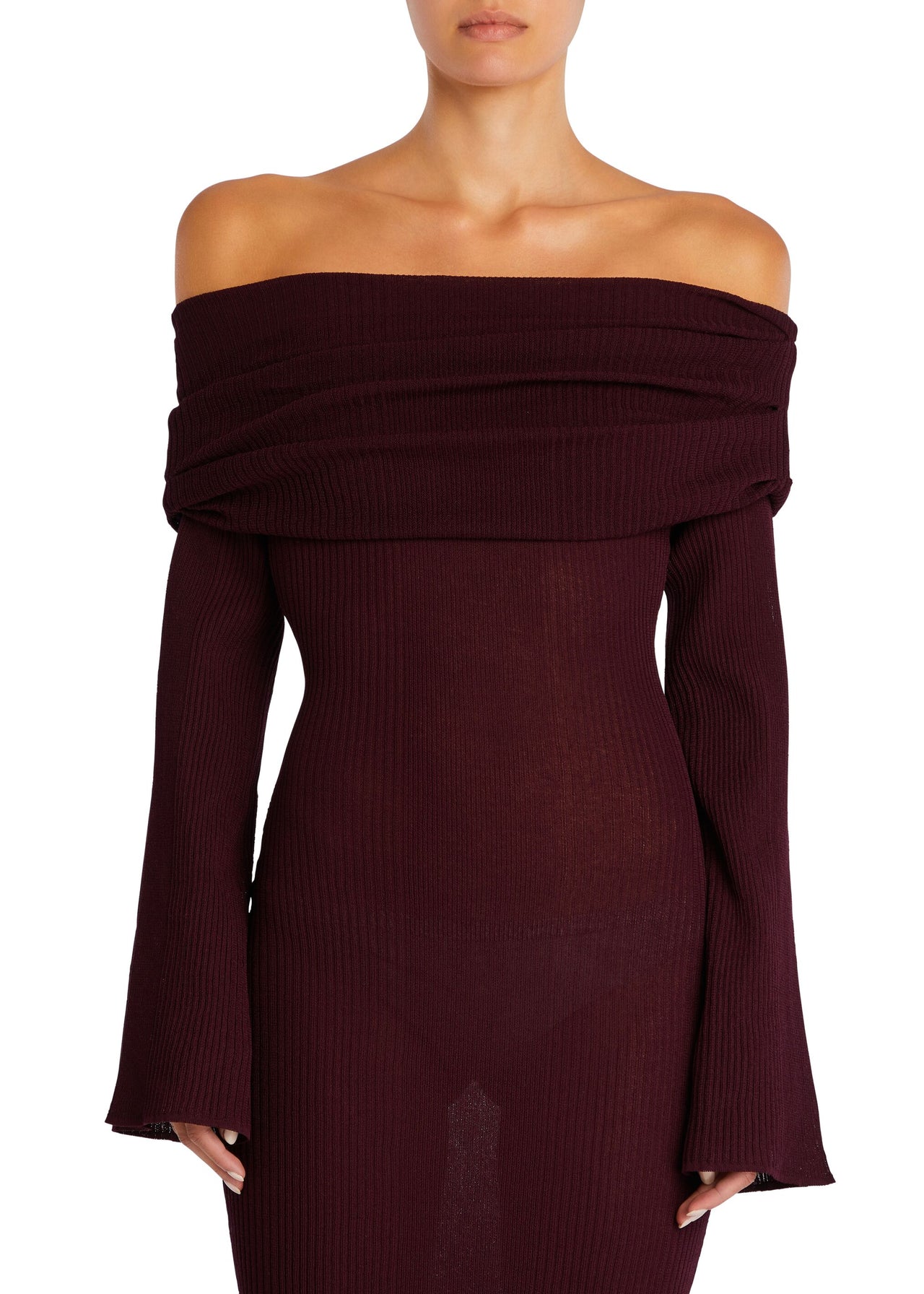 open lace back dress Casual Tummy Hide Slimming Off Shoulder Rib Knit Dress – sunifty