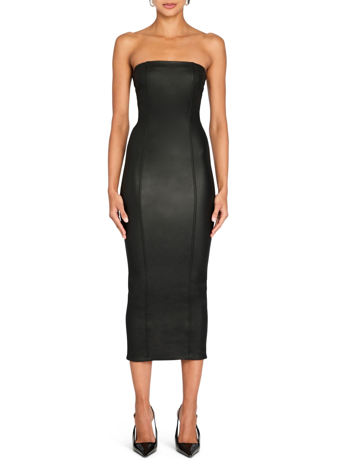 Adalaide Coated Denim Midi Dress SEROYA Adalaide Coated Denim Midi Dress SEROYA