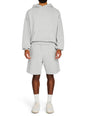 Mack Fleece Hoodie set in heather gray with oversized fit and front pocket worn with matching shorts. thumbnail image 5 of 5