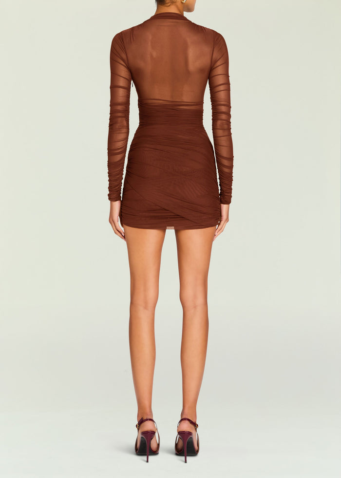 Moxey Ruched Mesh Mini Dress