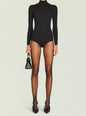 Rei Knit Romper in black ribbed knit with a turtleneck and long sleeves thumbnail image 1 of 5