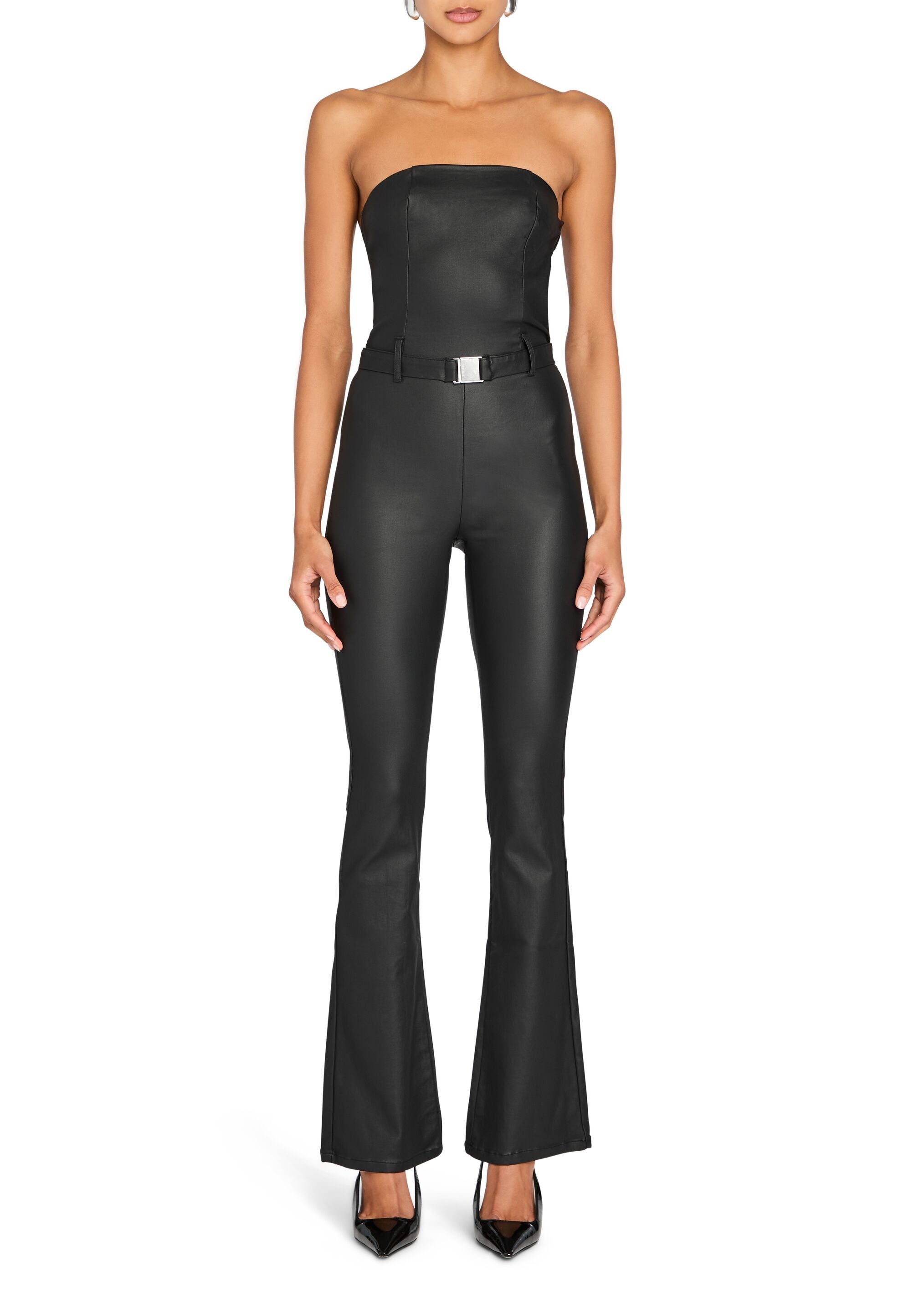 Vice Coated Denim Slim Flare Jumpsuit – SEROYA