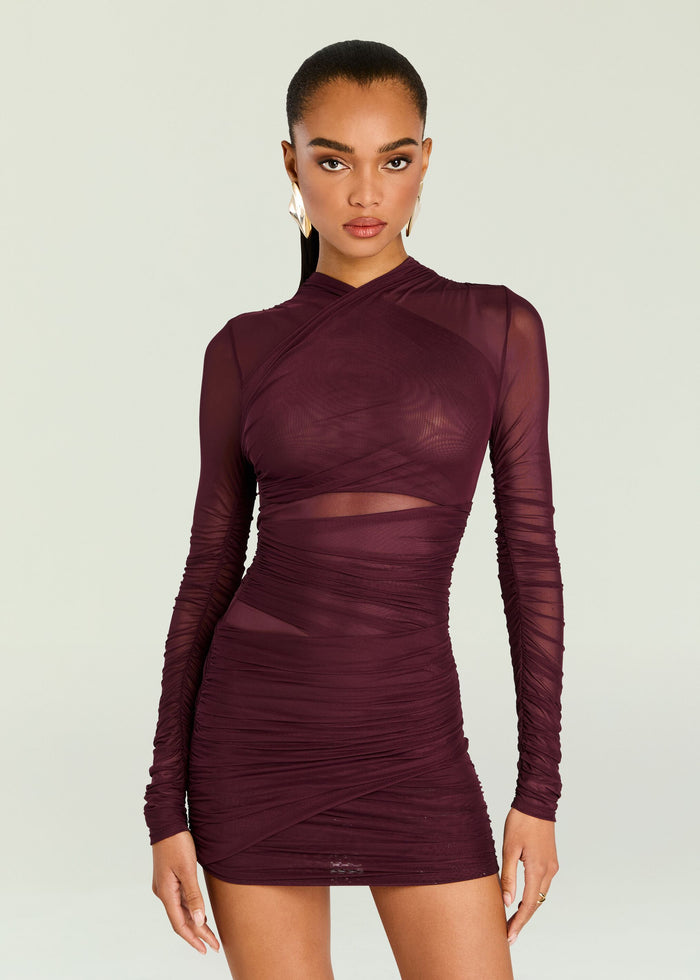 Moxey Ruched Mesh Mini Dress