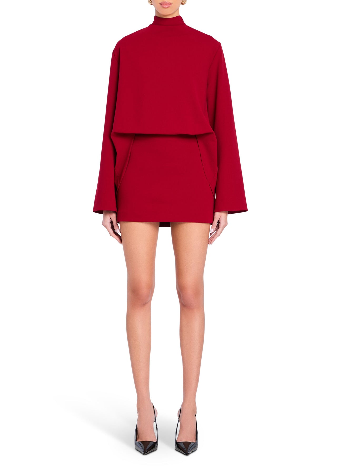 open lace back dress Satin Off-Shoulder Draped Mini Dress in Wine Red - 2 main image 0