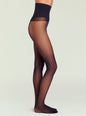 Side view of a leg wearing Premier Sheer Tights in black with a high opaque waistband and sheer leg thumbnail image 1 of 1