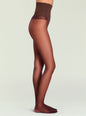 Side view of a leg wearing Premier Sheer Tights in rich brown with a smooth high waist. thumbnail image 1 of 1