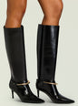 Sancia Boot tall brown glossy knee high boot with ankle strap and gold ring hardware thumbnail image 5 of 5