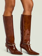 Sancia Boot knee high glossy brown boots with pointed toe and slim stiletto heel thumbnail image 5 of 5