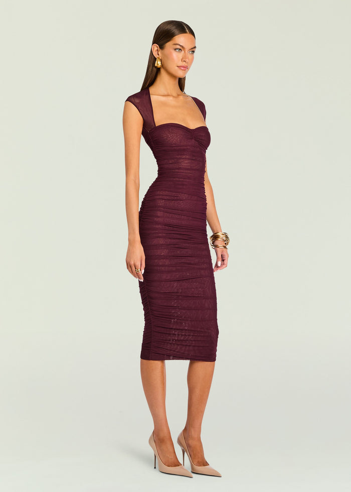 SEROYA Kylie Midi Dress in Burgundy