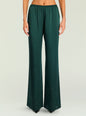 Emerald green Viva Satin Pant close-up at the waist with elastic waistband and smooth satin finish. thumbnail image 1 of 5