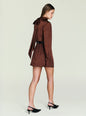 Side view of Angrea Dress in brown satin with waist belt and back neck bow thumbnail image 4 of 5