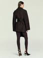 Back view of a dark brown suede jacket with a wide belt at the waist and oversized sleeves on a model. thumbnail image 4 of 5
