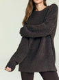 Model wearing a dark brown fuzzy May Sweater with a relaxed fit. thumbnail image 5 of 5