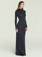 Model wearing a dark Kim Maxi Dress with a high neck and long sleeves against a pale backdrop thumbnail image 3 of 5
