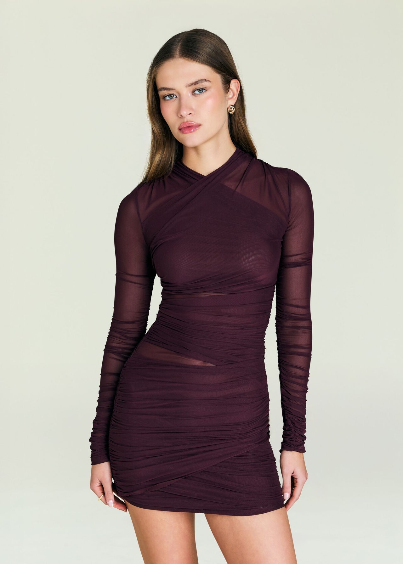 Moxey Ruched Mesh Mini Dress SEROYA Moxey Ruched Mesh Mini Dress SEROYA