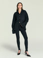 Model wearing a dark textured Sal Sweater with oversized fit and front buttons. thumbnail image 5 of 5