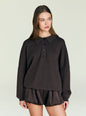 Vespen Sweater in deep brown with an oversized relaxed fit and a large collar plus button placket thumbnail image 1 of 5