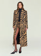 Long camel and black zebra print coat with double breasted front worn by a model thumbnail image 5 of 5