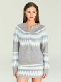Amaya Cardigan featuring grey knit with light blue and cream chevron pattern and button front thumbnail image 1 of 5