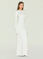 Cream knit Carina Maxi Dress featuring long sleeves with fringe cuffs. thumbnail image 3 of 5