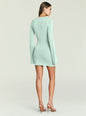 Back view of mint green knit mini dress with long sleeves on a model thumbnail image 4 of 5