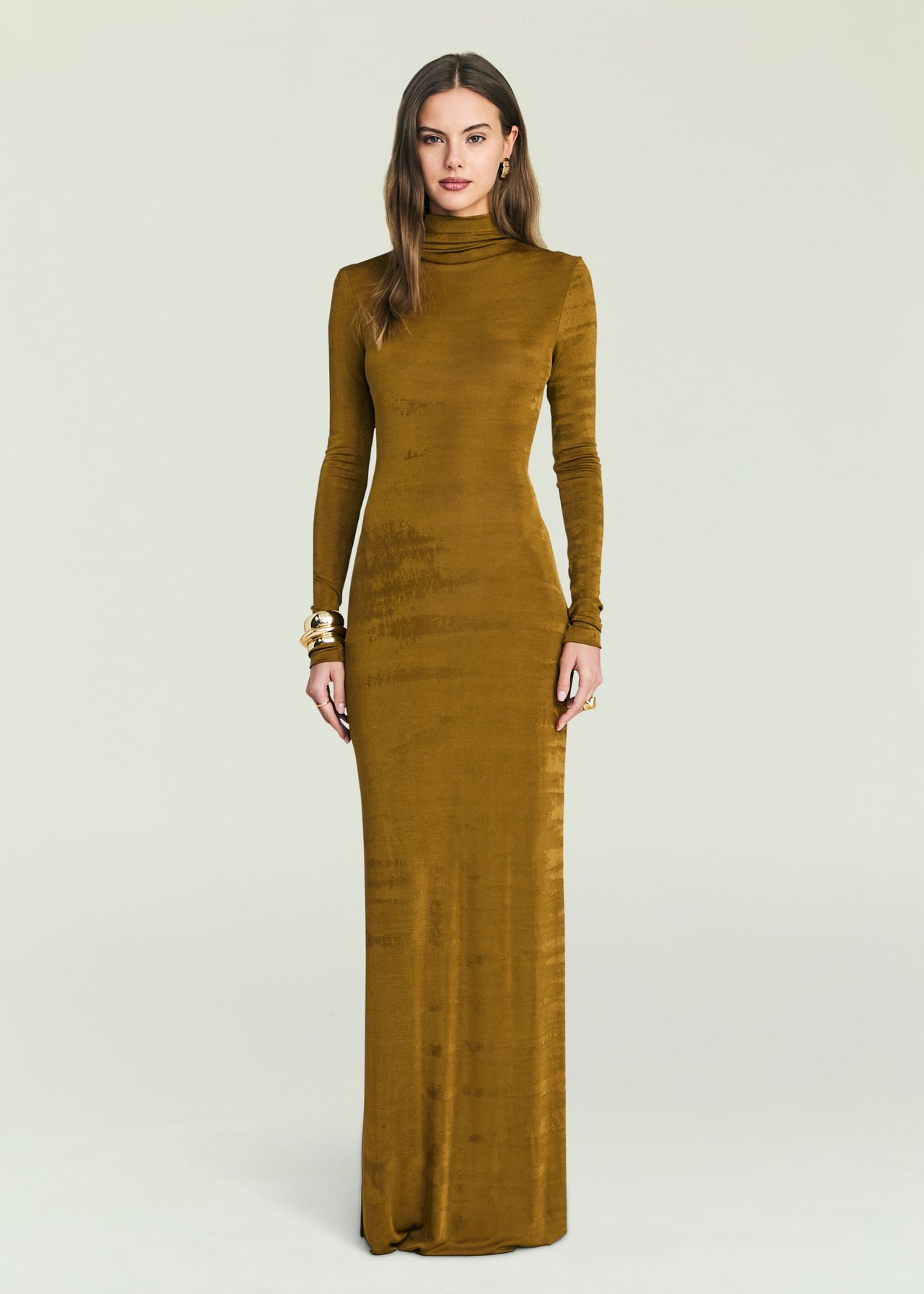 mustard long sleeve maxi dress SER.O.YA Women's Kim Maxi Dress - Metallic