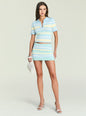 Panie Knit Top with pastel horizontal stripes, polo collar, short sleeves and cropped hem. thumbnail image 2 of 5